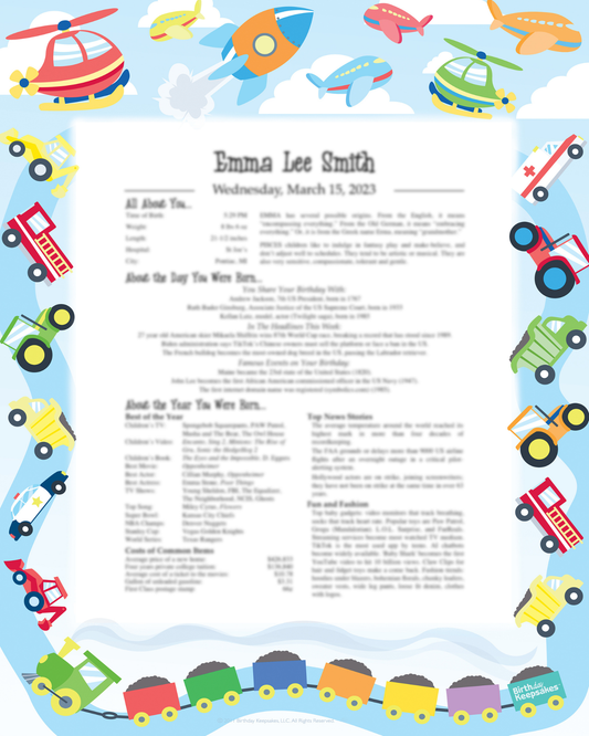 8X10 Birthday Keepsake Print