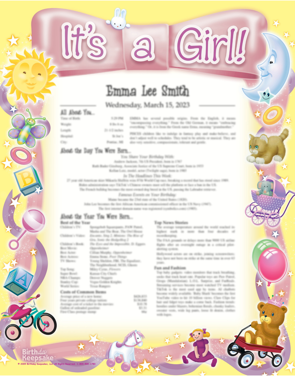 11X14 Birthday Keepsake Print